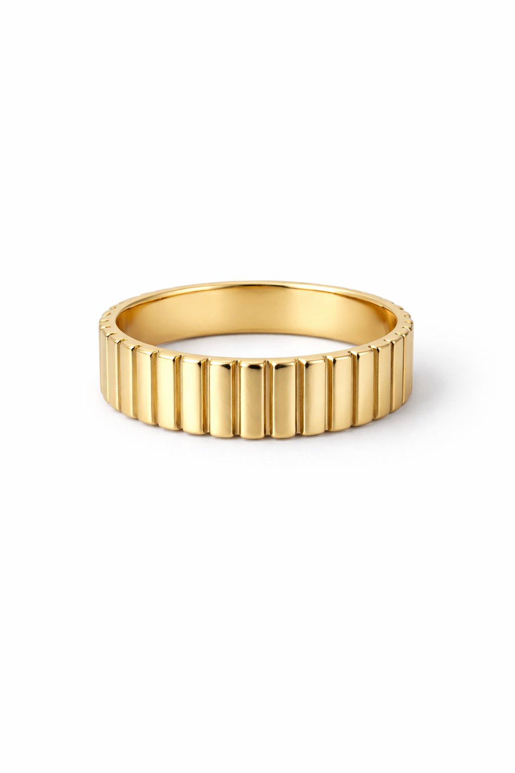 14K Yellow Gold Ribbed Band Ring