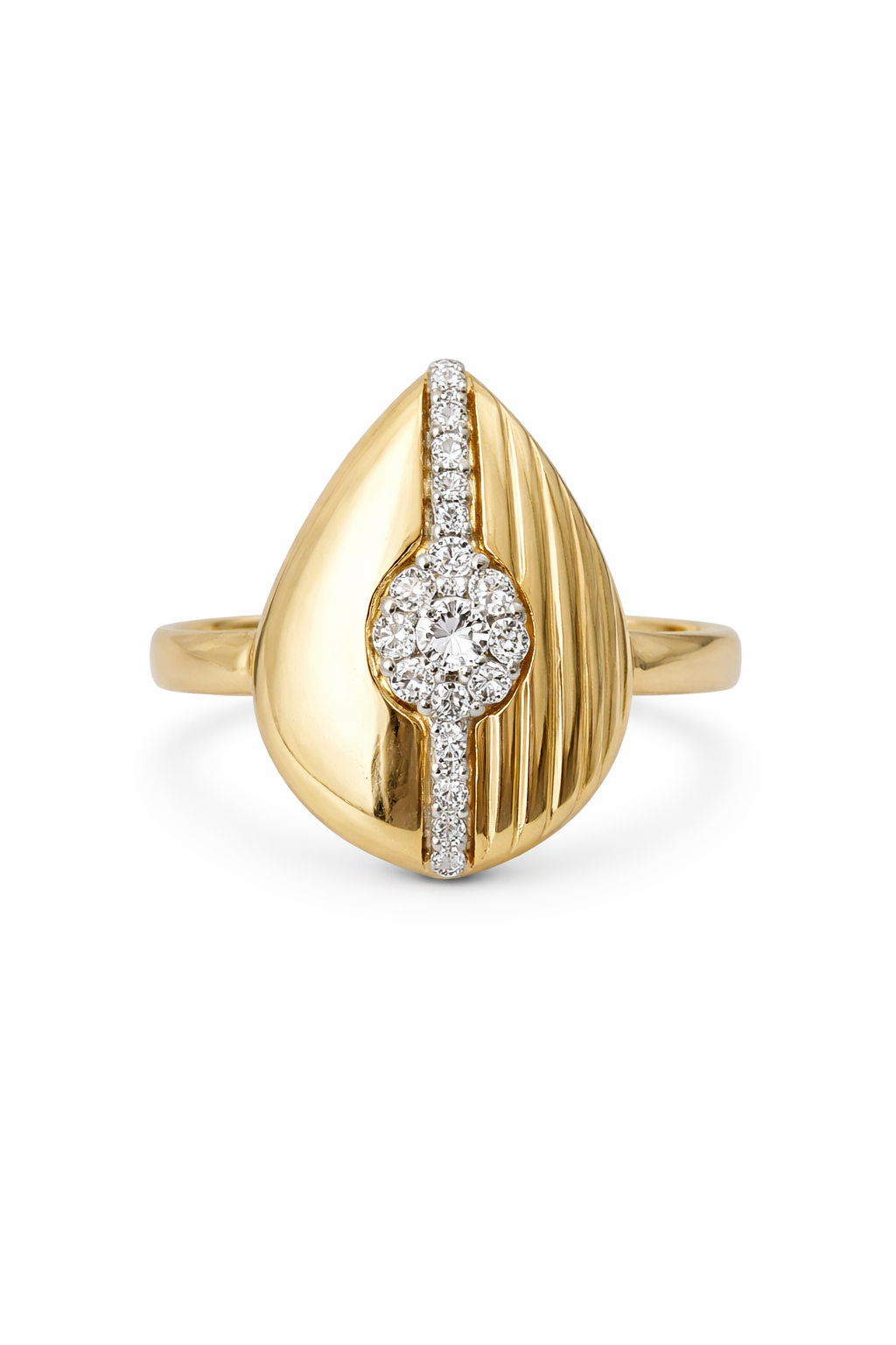 14K Yellow Gold Teardrop Diamond Ring – Size 7.5