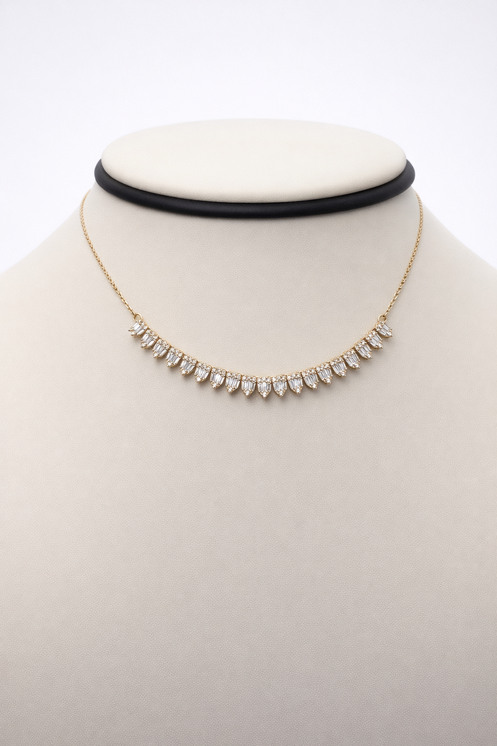 14K Gold Natural Diamond Fringe Necklace – Elegant Baguette Drop Design