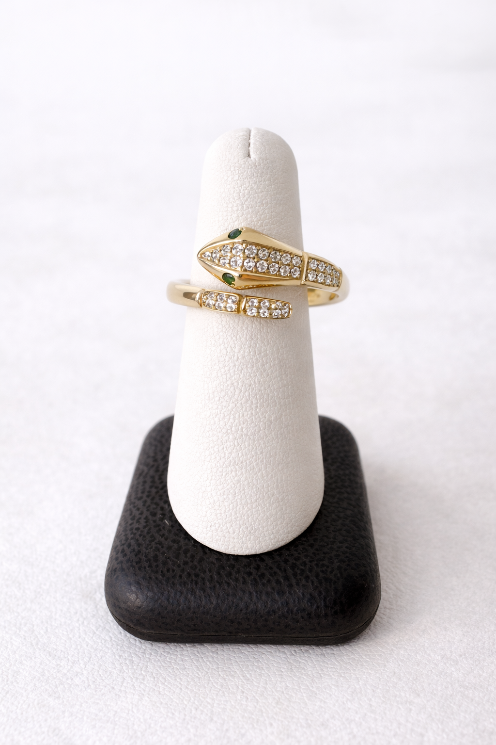 14K Gold Diamond Snake Bypass Ring with Emerald Eyes