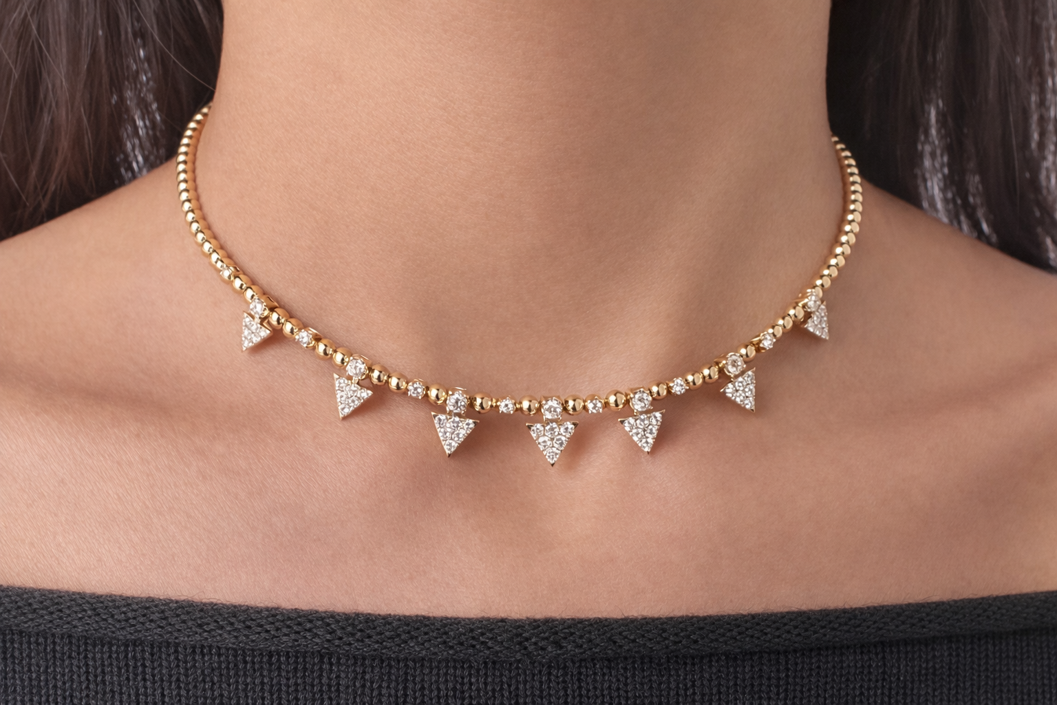 14K Yellow Gold Diamond Triangle Charm Necklace – 10g