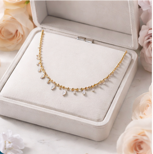 14K Gold Beaded Necklace Featuring 1.37 CT VS Gemstone Drops