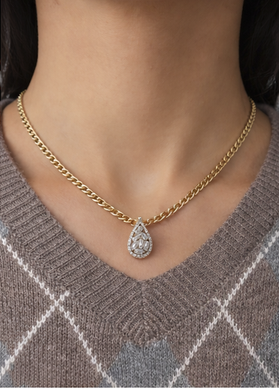 14K Gold Teardrop Diamond Pendant Necklace - 0.58 CT