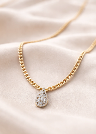 14K Gold Teardrop Diamond Pendant Necklace - 0.58 CT